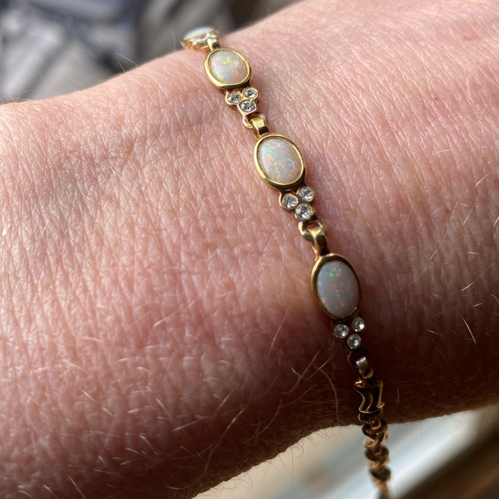 Gold or Gold Color Over Sterling Silver Opal Bracelet from Australia - Picture 13 of 17